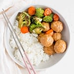 Rooster Teriyaki Meatballs with Greens