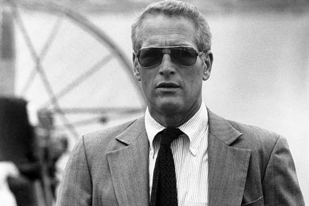Paul Newman Style Striped Button Down Shirt Tie Sunglasses